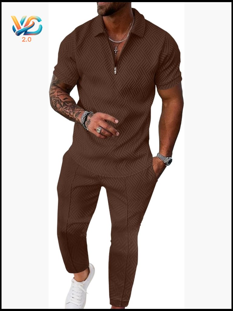 Men's 2-Piece Tracksuit Set - Short Sleeve Sweatshirt & Jogging Pants
